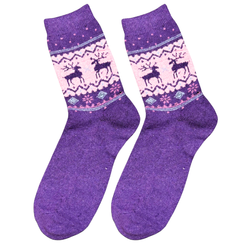 Purple Reindeer Wool Socks
