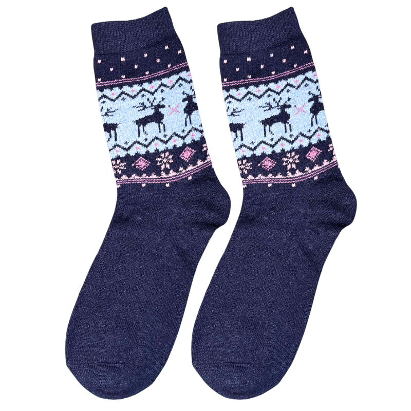 Blue Reindeer Wool Socks
