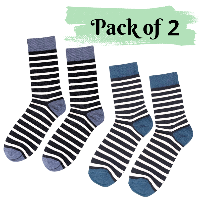 Purple and green stripe calf length socks