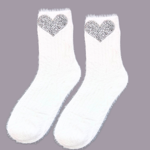 White Silver Heart Socks