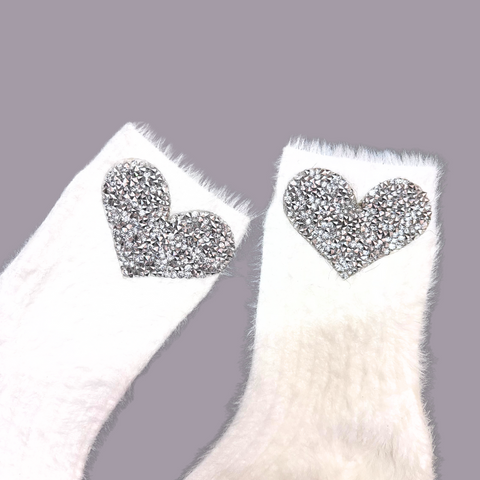 White Silver Heart Socks
