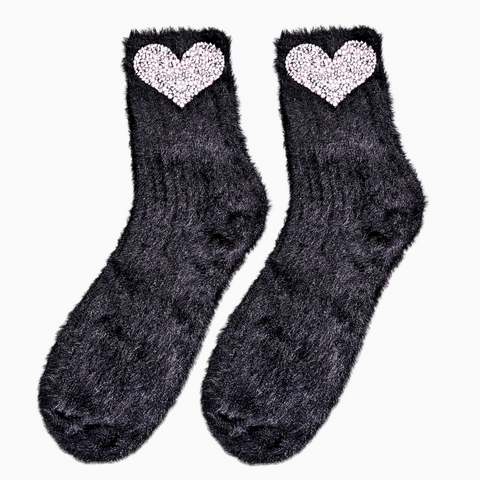 Silver Black Heart Socks