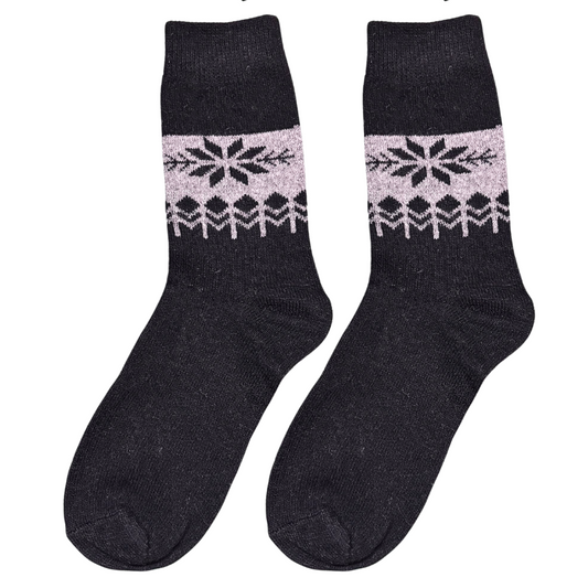 Snowflake Black Wool Sock