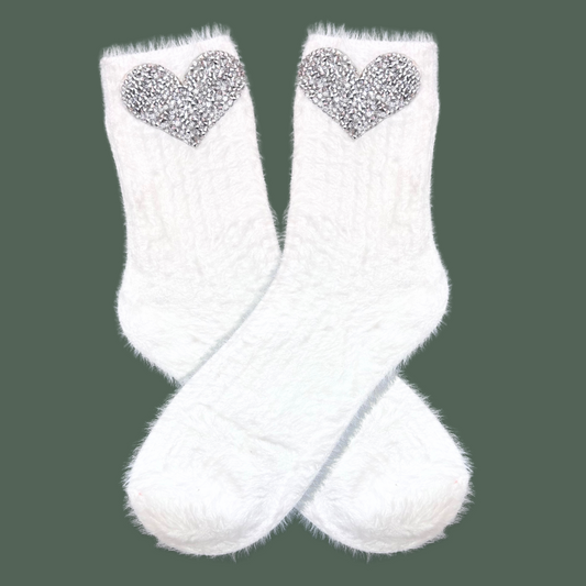 White Silver Heart Socks