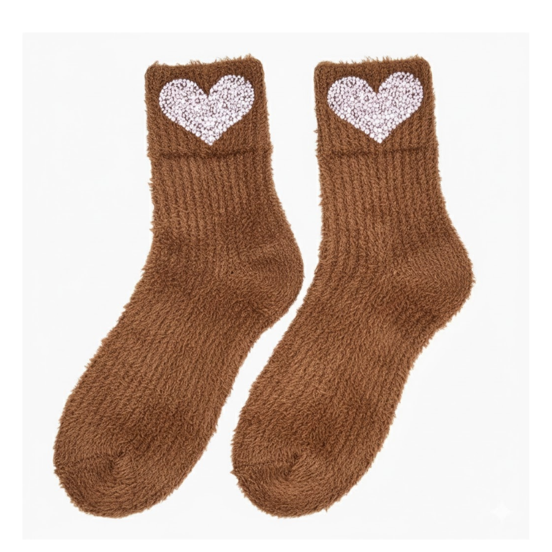 Silver Heart Brown Socks
