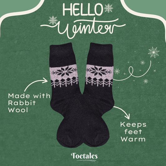Snowflake Black Wool Sock