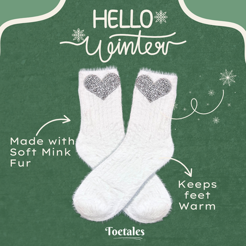 White Silver Heart Socks