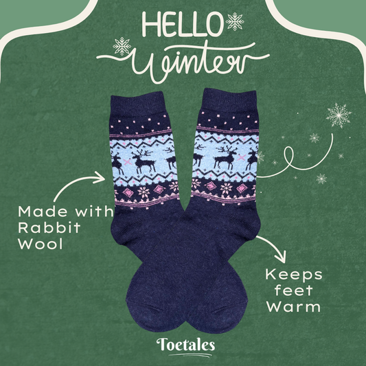 Blue Reindeer Wool Socks