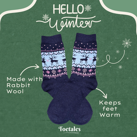 Blue Reindeer Wool Socks