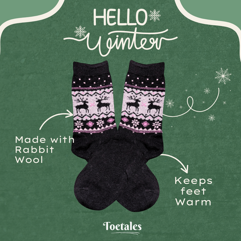 Black Reindeer Wool Socks