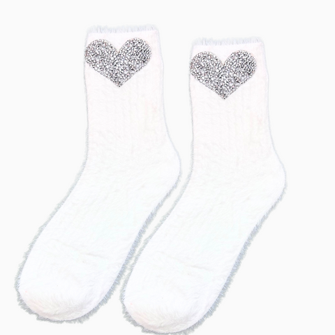White Silver Heart Socks