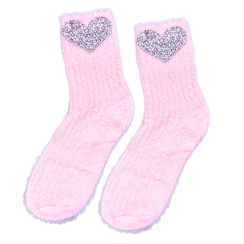 Silver Heart Pink Socks