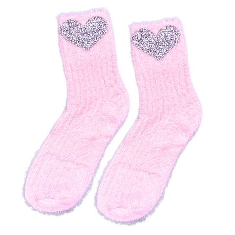 Silver Heart Pink Socks